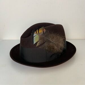 STETSON Men’s Vintage Fedora Hat Bow & Feather Brown Sz 7